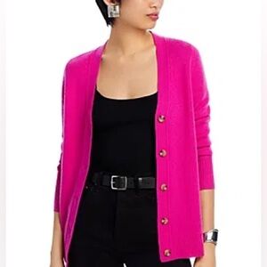 NWT 100% Cashmere Bloomingdale’s Cardigan Sweater in Cherry Pink